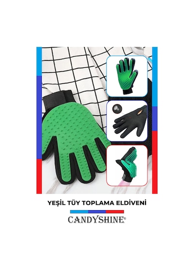 Candyshine Yeşil Kedi Köpek Tüy Toplayıcı Masaj Yapıcı Tarama Eldiveni