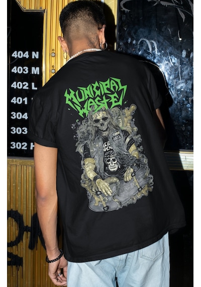 Municipal Waste Rock Metal Müzik Grubu Sırt Baskılı Unisex Oversi Siyah