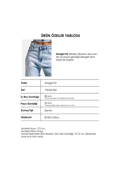 Itsbasic Kadın Ice T-4s6-3 Straight Fit Taş Ve Dantel Detaylı Özel Tasarım Denim Jean Buz Mavi