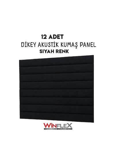 Akustik Kumaş Kaplı Dikey Panel 15x210cm - 12 Adet Siyah Renk