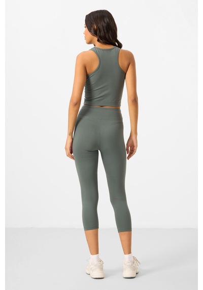 Tommylife Çağla Yüksek Bel Kapri-crop Atlet Slim Fit Kadın Tayt Takım - 95284