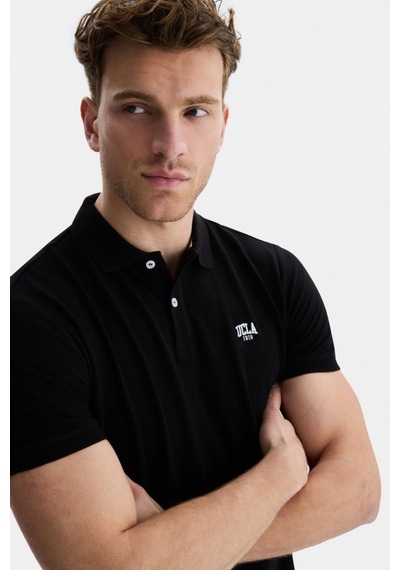 Ucla Lakes Siyah Polo Yaka Nakışlı Standard Fit Erkek Tshirt Siyah