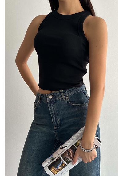 Halter Yaka Kolsuz Bluz-siyah Renk-253 Siyah