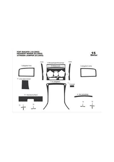 Fiat Ducato Jumper Boxer Torpido Kaplama 2002-2006 15 Parça Karbon