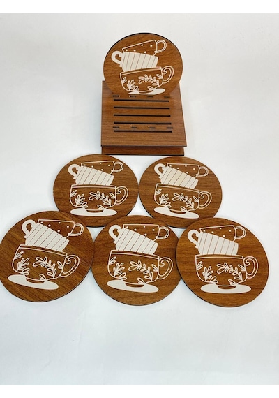 6 Lı Mdf Bardak Altlığı Dekoratif Ecceca1012 Karışık