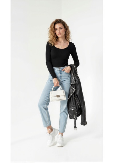 Uyguntarz Kadın Prenses Yaka Siyah Bluz Modern Ve Klasik Stil