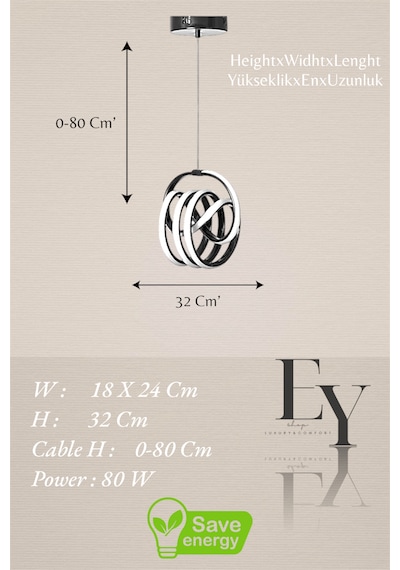 Ey Shop Siyah İmza Model 3 Renk Led Beyaz&sarı&günışığı Avize Siyah