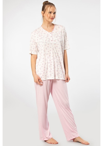 Türen 3369 Kadın Büyük Beden Kısa Kollu Pijama Takım-pembe Pembe