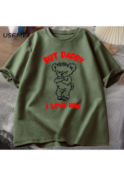 Flood Of Style Ama Baba Onu Seviyorum Ayı Pamuklu Tişört Erkek Giysiler Yaz Rahat Erkek Tasarımcı Giyim T Sh Yeşil