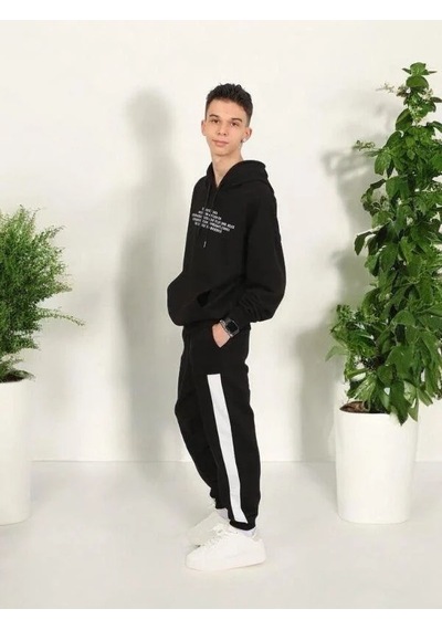 Marions Erkek Çocuk Yazılı Kapüşonlu Sweatshirt-15238 Siyah