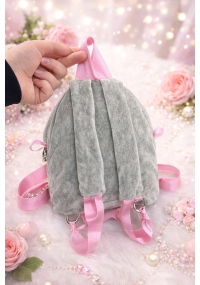 Yıldızan Pembe Tavşan Kulaklı Peluş Mini Sırt Çantası Pembe