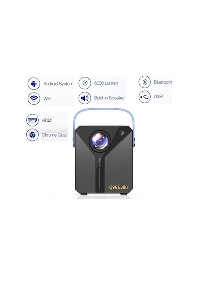 Q96 E300 Projector Android 4k Ultra Hd Wifi Projeksiyon Cihazı Usb Hdmi Tf Card Girişli Projektör