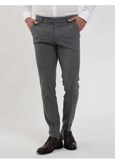 Dufy Koyu Gri Erkek Ekstra Slim Fit Melanj Desenli Klasik Pantolon - 103500-koyu Gri Koyu Gri