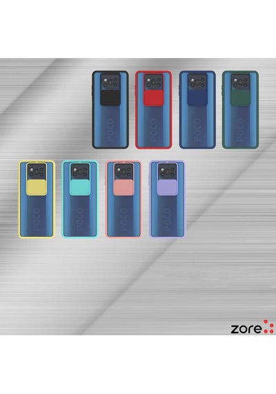 Noktaks - Xiaomi Uyumlu Xiaomi Poco X3 / Poco X3 Nfc / Poco X3 Pro - Kılıf Slayt Sürgülü Arkası Buzlu Lensi Kapak - Turkuaz