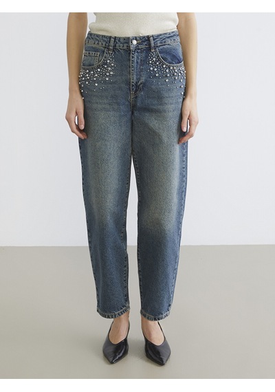 Lcw Jeans İndigo Barrel Fit Taşlı Kadın Jean Pantolon
