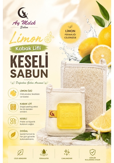 Doğal Kabak Lifli Limon Özlü Sabun Seti Doğal Kabak Lifi Banyo ve Yüz Kesesi