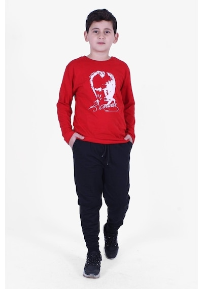 Fyk Kids Atatürk Baskılı Uzun Kollu Alt-üst Çocuk Takım Kırmızı