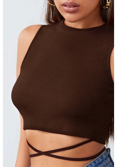 İmoda Kadın Kahverengi Çapraz Bağlamalı Crop Top Büstiyer Çok Renkli