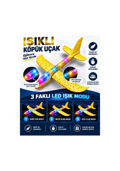 Led Işıklı Köpük Uçak Oyuncak - Büyük Boy Hafif Ve Dayanıklı Eva Köpük Kolay Kurulum Açık Hava Çocuk Oyuncağı Sarı Renk - 921724338
