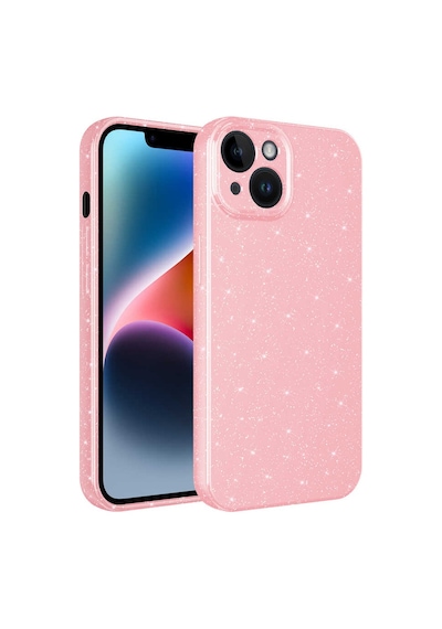 Zore İphone 14 Uyumlu Kamera Korumalı Simli Lüks Nvth Koton Kılıf-pembe