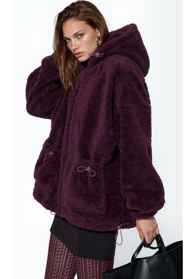 Hiccup Oversize Kapüşonlu Dokulu Ceket Leylak Moru