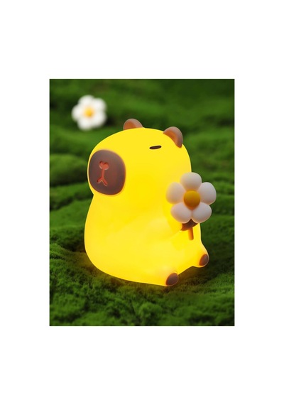 Sevimli Capybara Gece Lambası - Çiçekli Beyaz Beyaz