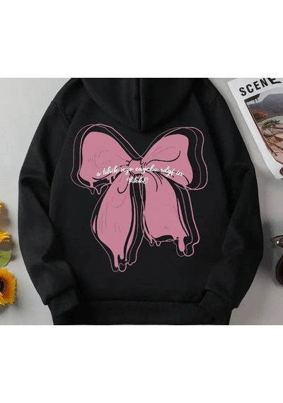 Y2k Tarzı Kurdele Tasarım Sweatshirt Siyah