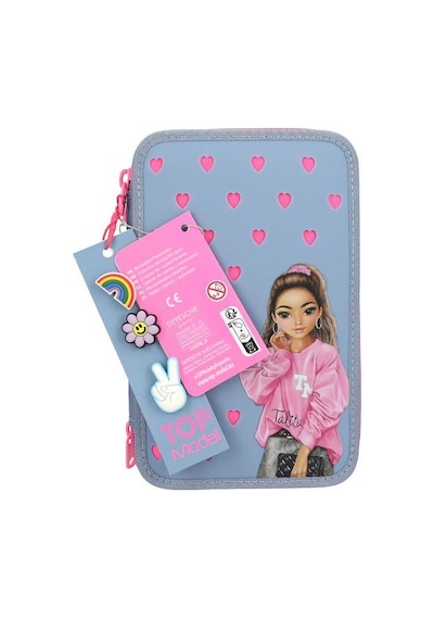 Top Model 3 Katlı İçi Dolu Kalem Çantası Silicone Pins 413478 Çok Renkli