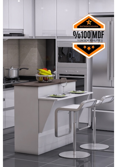 Mutfak Masası Ada Şeklinde Bar Masa Ile Birlikte Azure Mdf Gri Mutfak Masası Ada Şeklinde Bar Masa Ile Birlikte Azure Mdf Gri
