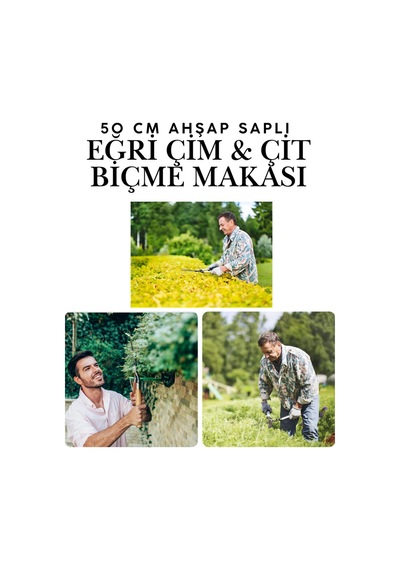 Eğri Çim Budama Makası 50 Cm Keskin Metal Bıçkılı Çalı Ve Çimen Kesme Makası Bahçe Tipi Metal Makas