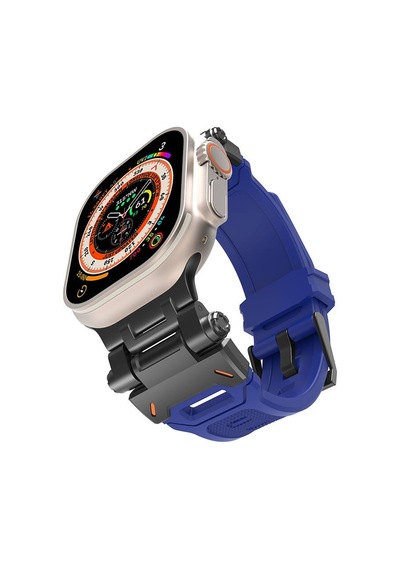 Watch Ultra 49mm Clo Krd-108 Metal Başlıklı Silikon Kordon-siyah-mavi