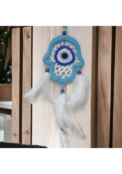 Nazar Boncuğu Motifli Turkuaz Fatma Ana Eli Duvar Süsü El İşçiliği Duvar Dekoru