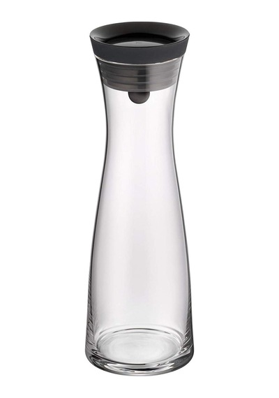Basic Cam Su Sürahisi, 1 L, Kapaklı, Silikon Kapaklı, Akıllı Kapak Teknolojisi, Siyah