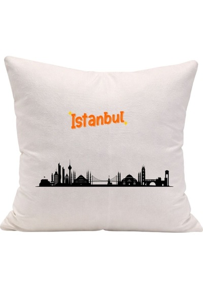 Modern İstanbul Baskılı Hediyelik Yastık Kılıfı - Minimalist Dekorasyon Beyaz
