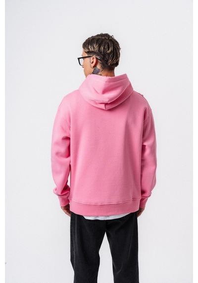 Erkek Respire Yazı Detaylı Kapüşonlu Basic Oversize Hoodie Pembe