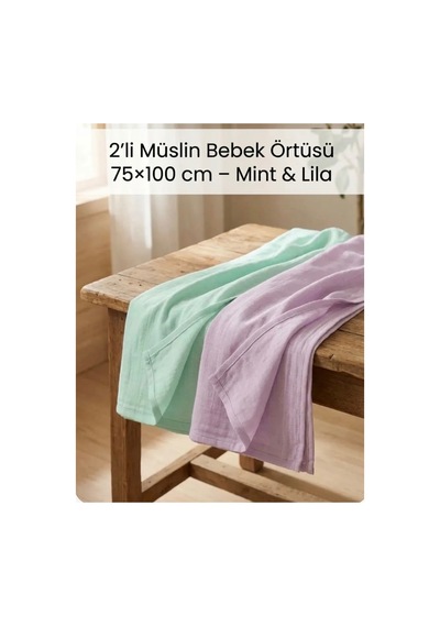 2 Li Müslin Bebek Örtüsü Yeşil & Lila Kundak Alt Açma Yeşil - 864824882 Yeşil