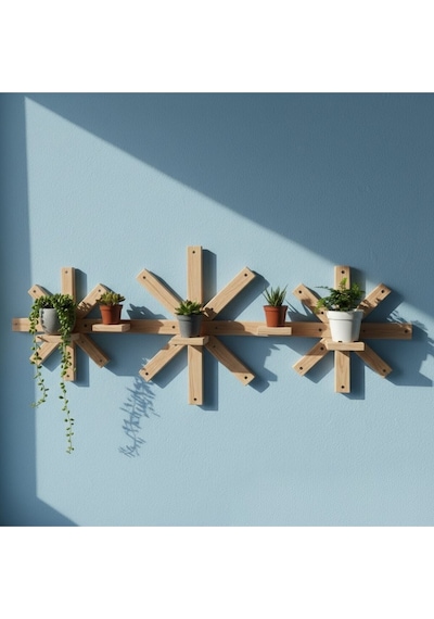 Modern Yıldız Tasarım Masif Ahşap Duvar Rafı - 100x25 Cm Ham Ahşap Dekoratif Raf Bej