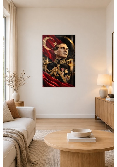 Atatürk Temalı Baskılı Cam Tablo - Uv Baskı Dekoratif Duvar Tablosu