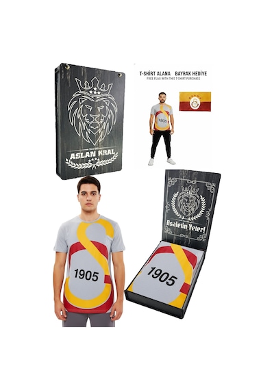 Gsstore Galatasaray Büyük Logolu Tee Gri T-shirt Bayrak Ve Lazer Kutu Hediyeli Gri