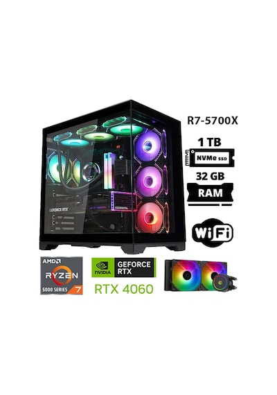 Xaser Sword X32 R7-5700X 32 GB 1 TB M.2 Nvme SSD 8 GB RTX4060 Free Dos Masaüstü Oyuncu Bilgisayarı