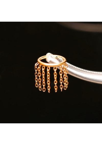 %100 G23 Titanyum Zincir Püskül 8mm X 1.2mm Gümüş Renk Titanyum Kilitli Halka Piercing Siyah - Mavi