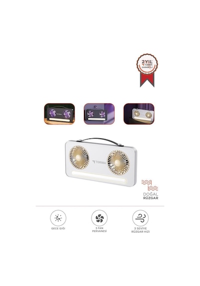 Torima F-23 Beyaz Led Işıklı Çift Fanlı Mini Masaüstü Vantilatör 1200mah Şarjlı Taşınabilir Fan