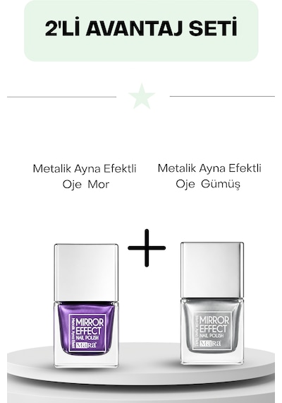 Metalik Ayna Efektli Oje Gümüş 15 Ml & Mor 15 Ml 0