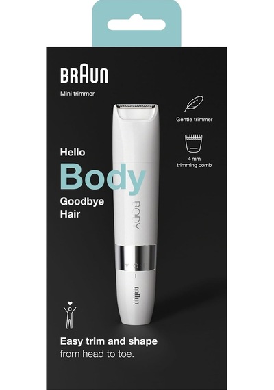 Braun Body Mini Trimmer Bs1000 Vücut Tüy Kesme Makinesi + Düzeltici Tarak, Pil Ve Temizleme Fırçası