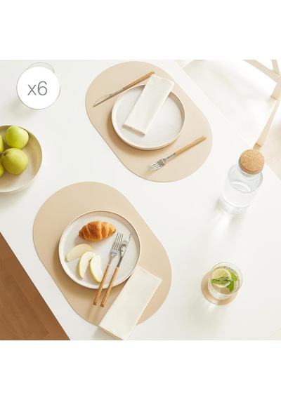 6'li Bej/taş Renk Suni Deri Amerikan Servis Set 45 X 30 Cm Diğer