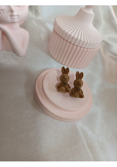 Koyu Kahverengi Peluş Tavşanlı Küpe