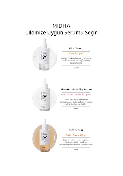 Pirinç Proteini İçeren Cilde Parlaklık Kazandıran Nemlendirici Serum Mıdha Rice Protein Milky Serum