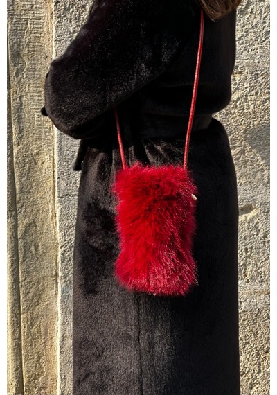 Mollycrush Kadın Askılı Peluş Bordo Çanta Kürk Postacı Model Bordo