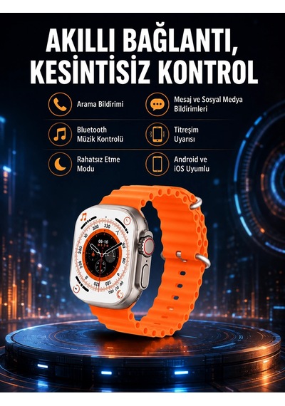 Mey İthalat Ultra Akıllı Saat 49 Mm Çift Kordonlu Arama Cevaplama Bluetooth Bağlantılı