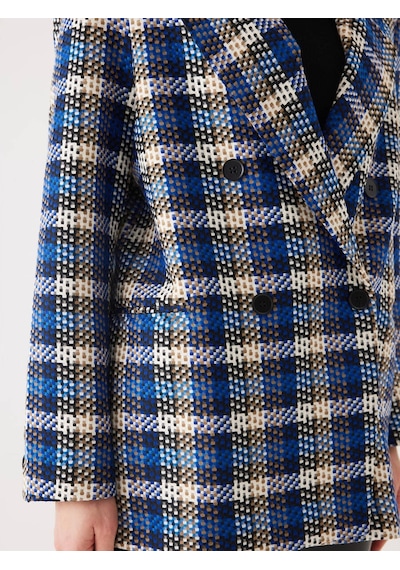 Ekose Desen Saks Kruvaze Oversize Blazer Ceket 001